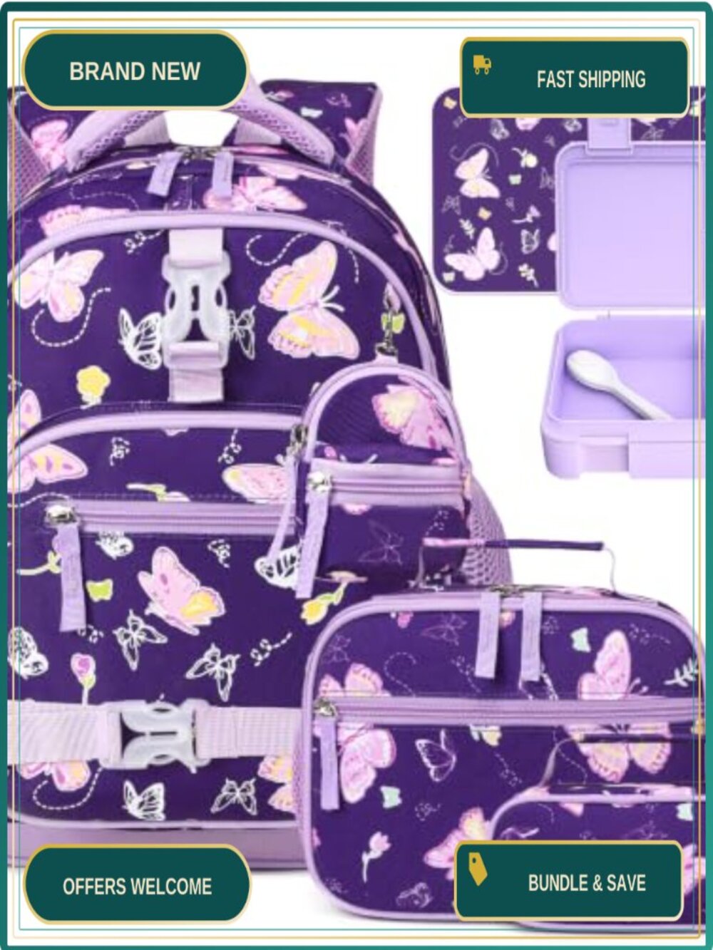 Kids Luminous Backpack Set with Bento Box Lunch Bag Pencil Case